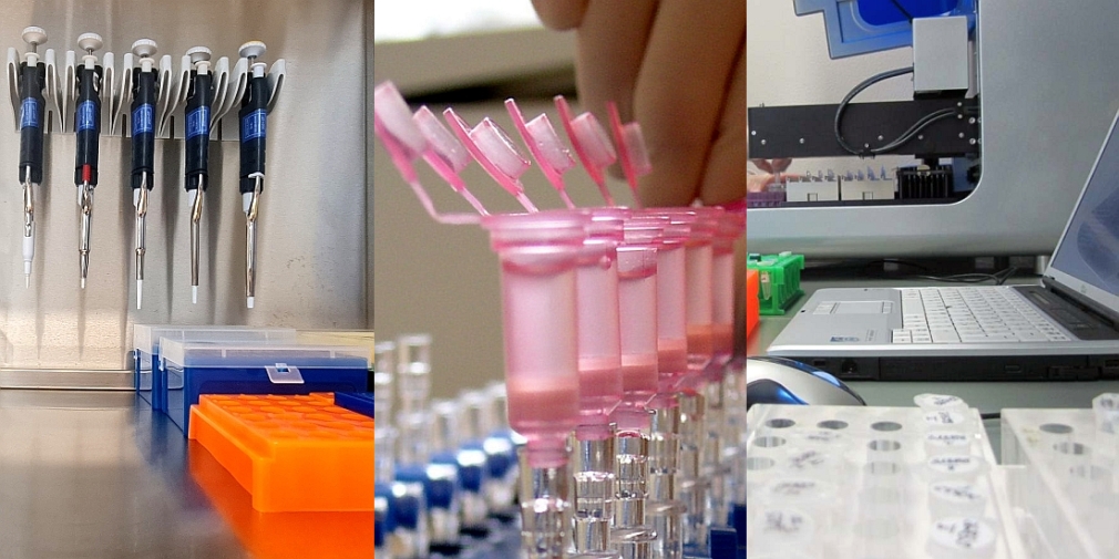 Sterilbank; Schließen von Tubes bei der DNA-Reinigung; Gerätebeschickung PCR-Labor