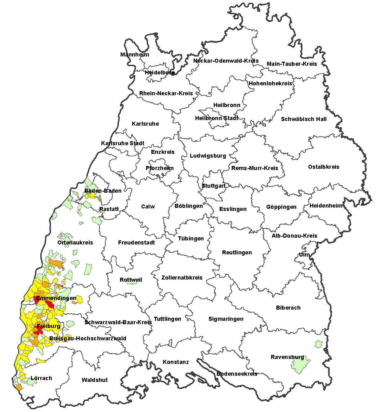 Übersicht des Maiswurzelbohrers in Baden-Württemberg 2016 Maiswurzelbohrer 2016