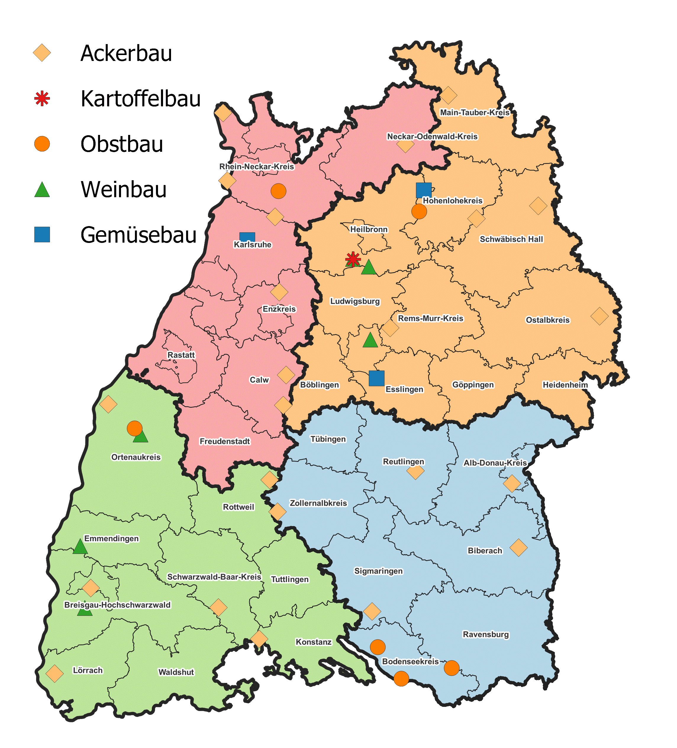 Karte von Baden-Württemberg mit den teilnehmenden Betrieben