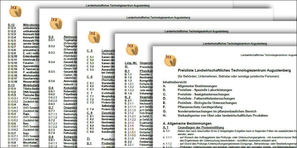 Preisliste des LTZ Augustenberg