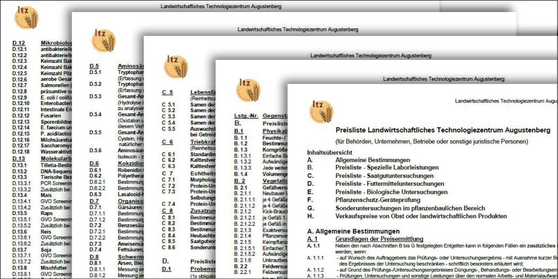Preisliste des LTZ Augustenberg