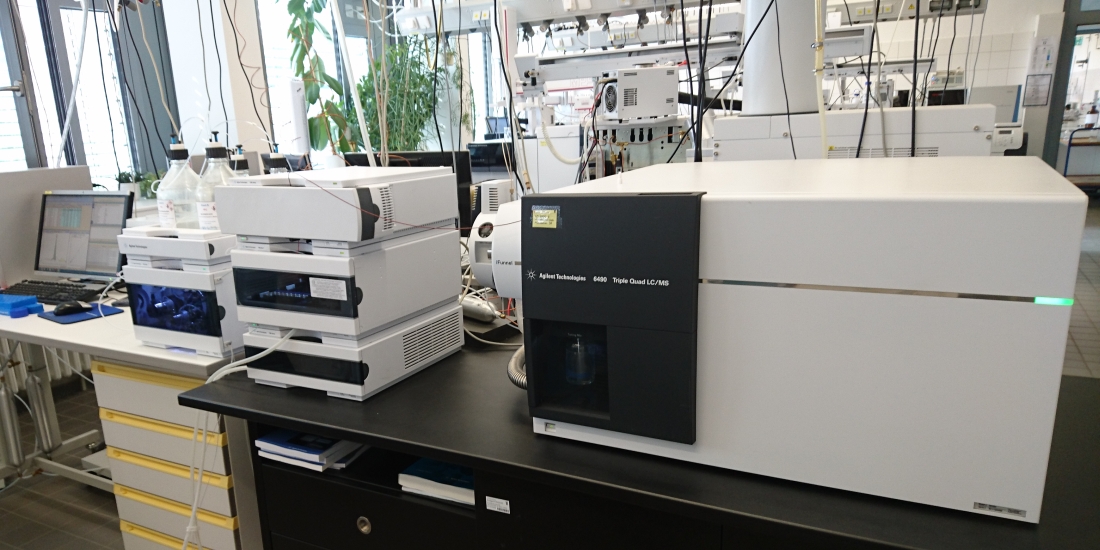 Flüssigkeitschromatograph (LC) gekoppelt mit einem Triple Quadrupol Massenspektrometer (MS) zur Trennung und Identifikation von Stoffgemischen.