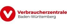 Logo der Verbraucherzentrale Baden-Württemberg mit weißer Schrift auf rotem Grund und schwarzer geschwungener Schrift auf weißem Grund